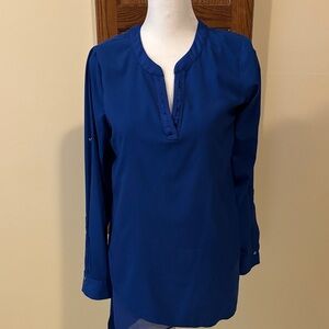 White House Black Market Dark Blue V-Neck Top - Small